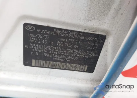 2008 Hyundai Sonata Gls from USA, damaged, VIN 5NPET46C58H399430